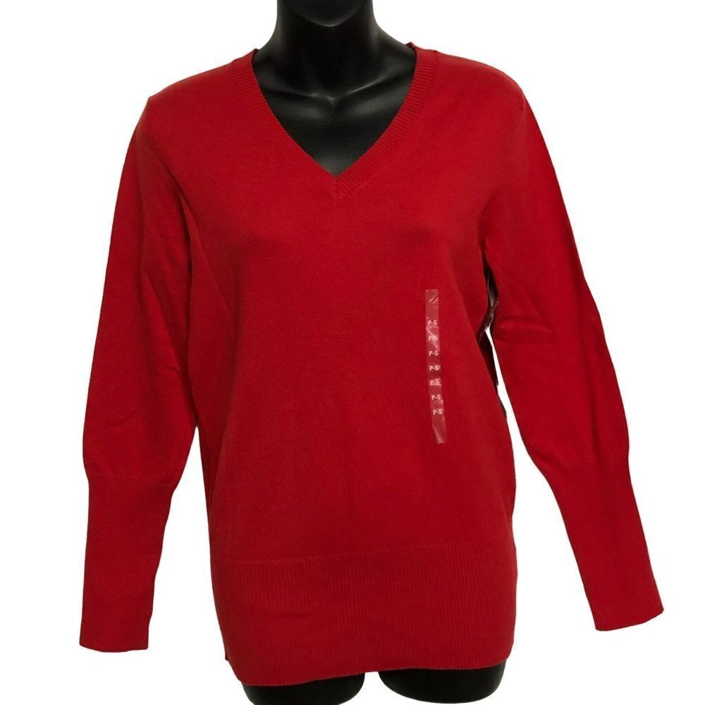 JONES NEW YORK SPORTS V‎ NECK RED SWEATER SIZ PET SM NWT
